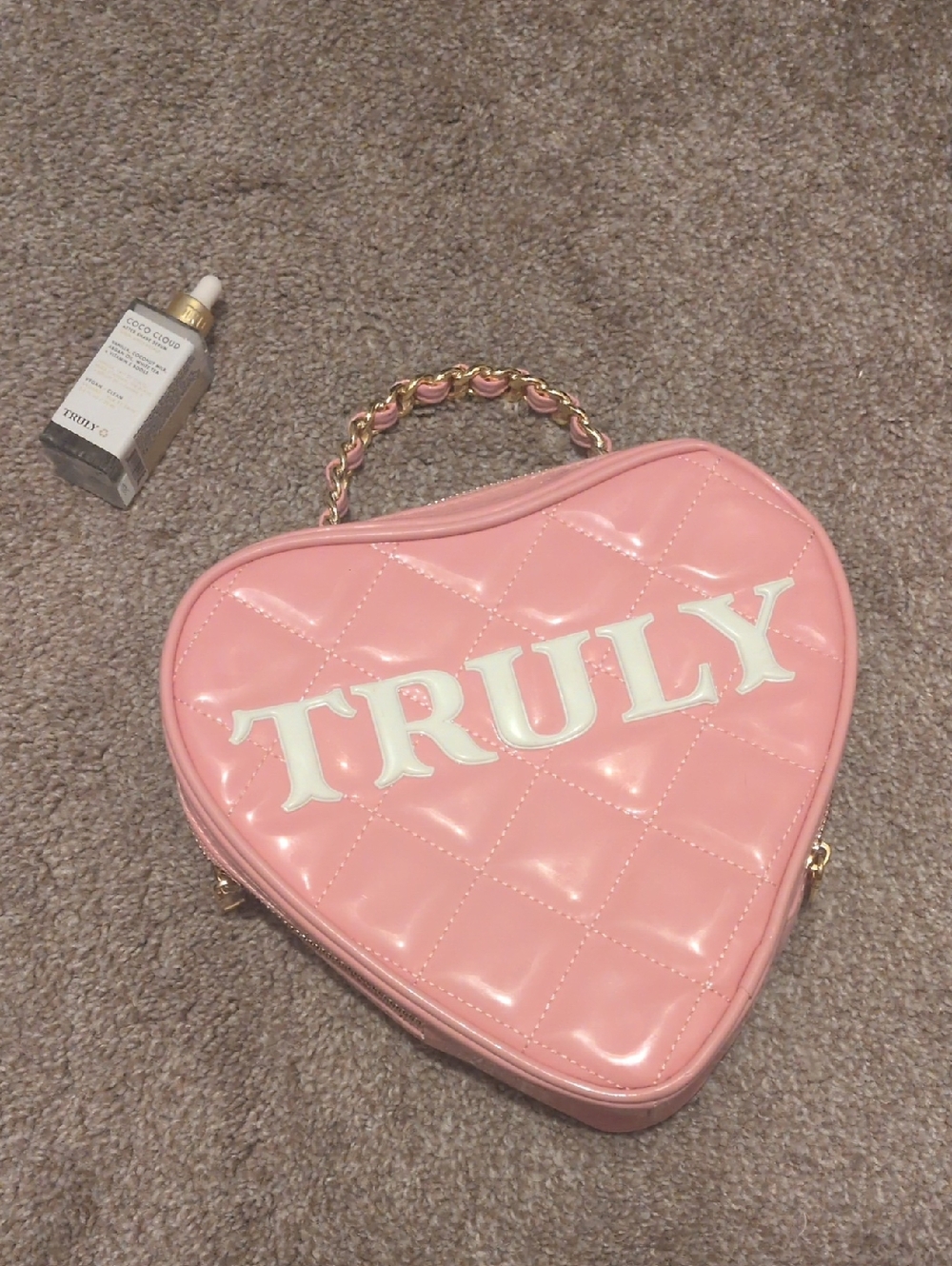 TRULY Pink Quilted Heart Handbag with Mini Coco Cloud Shave Serum